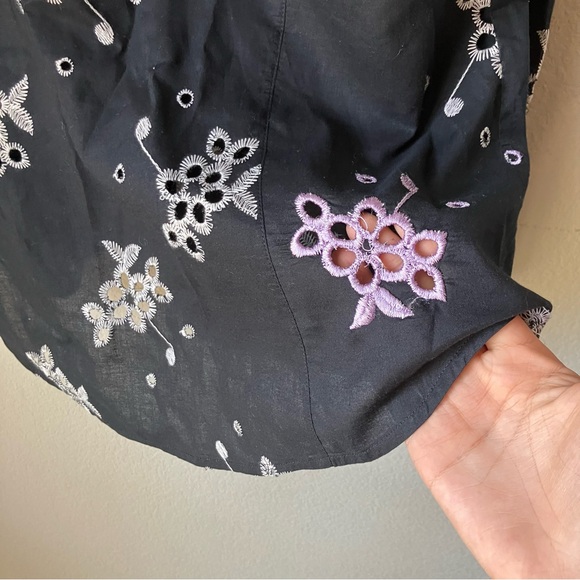Robert Graham Beautiful Black Cotton Embroidered Floral Eyelet Shirt L - Picture 6 of 9
